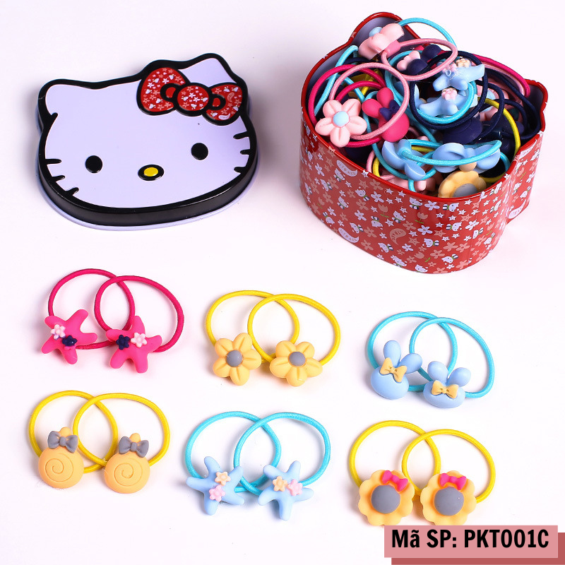 Hộp 40 dây buộc tóc bé gái hình Hello Kitty Mixi Kids PKT001C