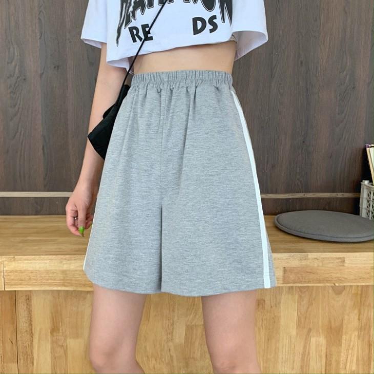 Quần short ống rộng Unisex CRQ022 cạp cao lưng thun viền sọc