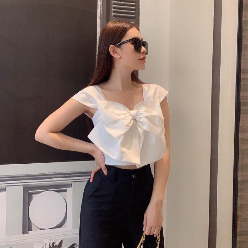 Áo crop cổ vuông nơ to có 3 màu có size