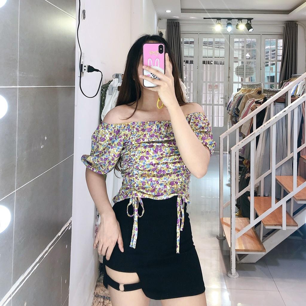 ÁO HOA CROPTOP RÚT NGỰC TRỄ VAI - QUẢNG CHÂU