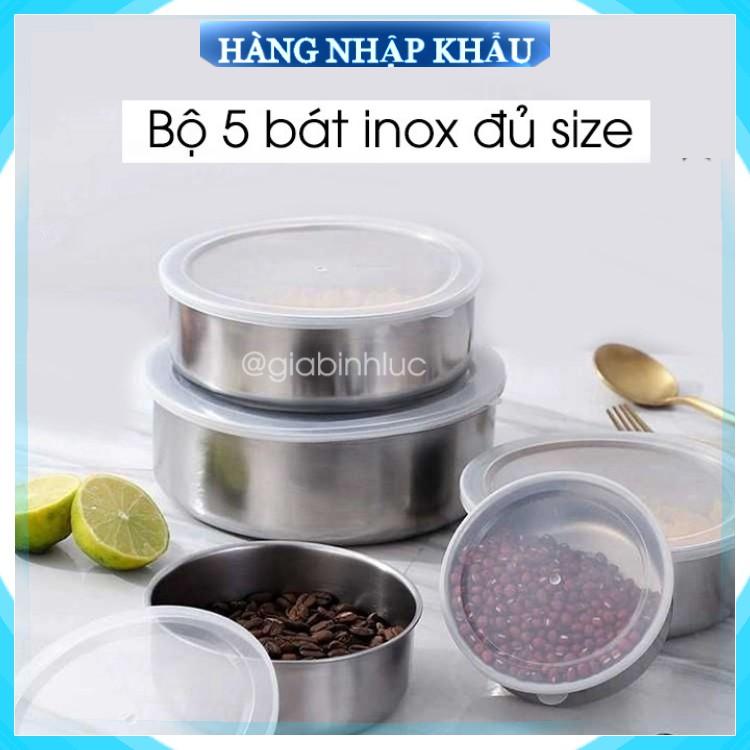 Bộ 5 bát inox có nắp đậy silicon, bộ thố inox không gỉ đủ size bền đẹp