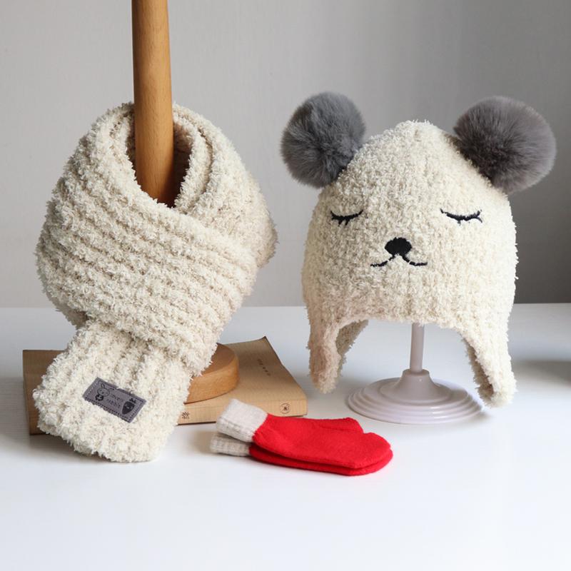 Nón Cho Bé Khăn Găng Tay Ba Bộ Mũ Trẻ Em Và Khăn Trong Mùa Thu Đông Bé Trai Và Bé Gái dệt Kim Mũ Ấm Áp