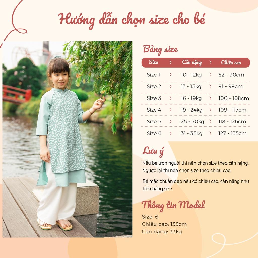 Áo dài bé gái BYZU thiết kế cách tân 4 tà chất vải lụa hoa nhí cao cấp