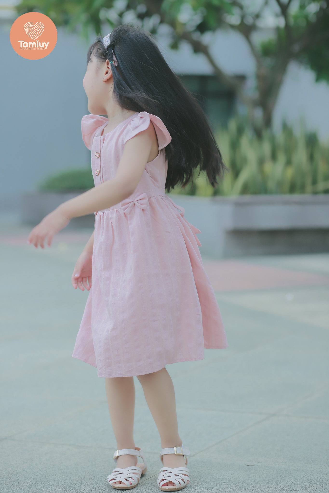 Đầm Xòe Tamiuy Thiết Kế Đính Nút Tay Cánh Tiên Nữ Tính Đáng Yêu Cho Bé Gái Từ 1-10 Tuổi