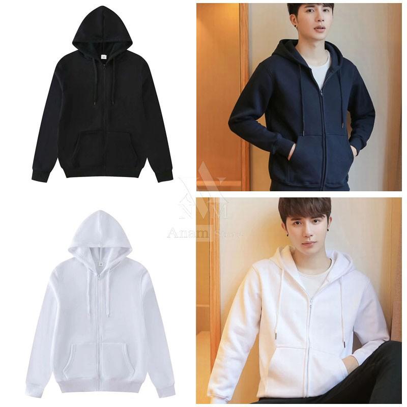 Áo hoodie dây kéo trơn, Vải nỉ ngoại, 2 màu trắng đen, Anam Store