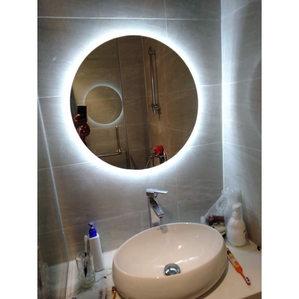 Gương đèn led cảm ứng để bàn trang điểm makeup nhà tắm phòng wc cao cấp thông minh treo tường kích thước tròn 70cm và 80cm guonghoangkim mã HK-0003