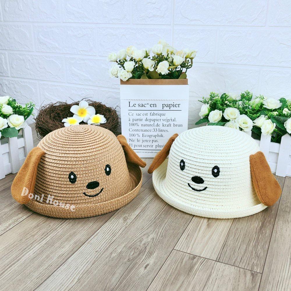 Nón Mũ Cói Có Quai Cho Bé Trai Bé Gái Từ 2 3 4 Tuổi Vòng Đầu 51cm Hình Chú Chó Dễ Thương - Doni House