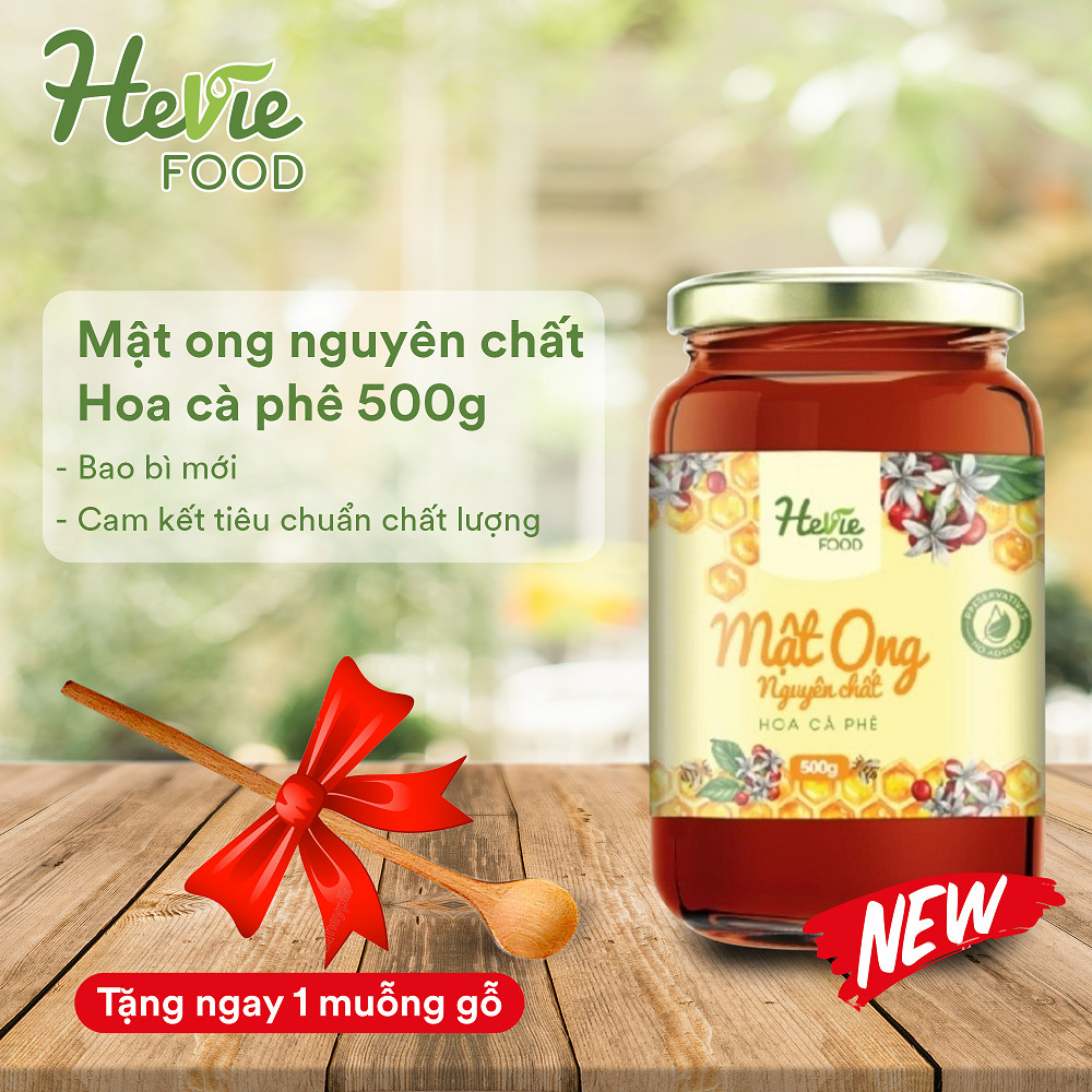 Mật ong nguyên chất xuất khẩu HeVieFood hoa nhãn/ hoa cafe hũ 500g