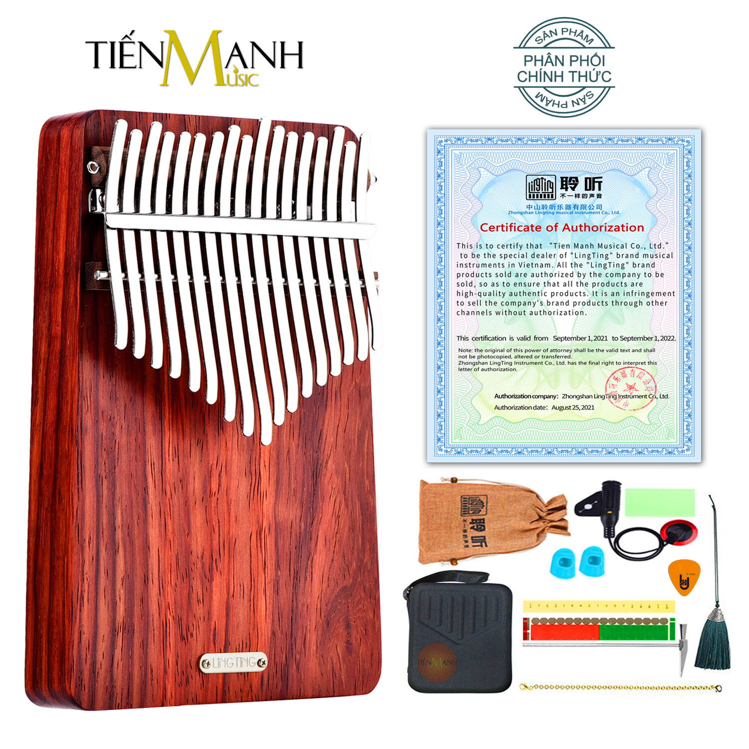 Đàn Kalimba LingTing 17 Phím K17A (Gỗ Tử Đàn Châu Phi - Full Phụ Kiện LT-K17A ) Hàng Chính Hãng - Kèm Móng Gẩy DreamMaker