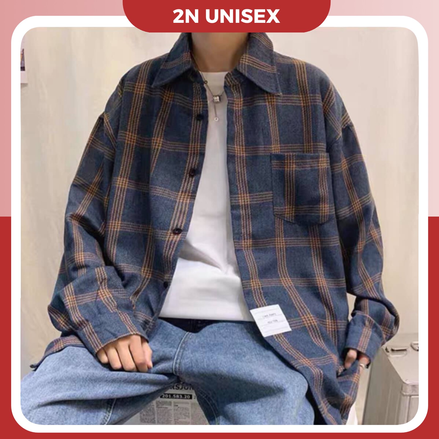 Áo sơ mi unisex form rộng - somi nam nữ sọc số 16