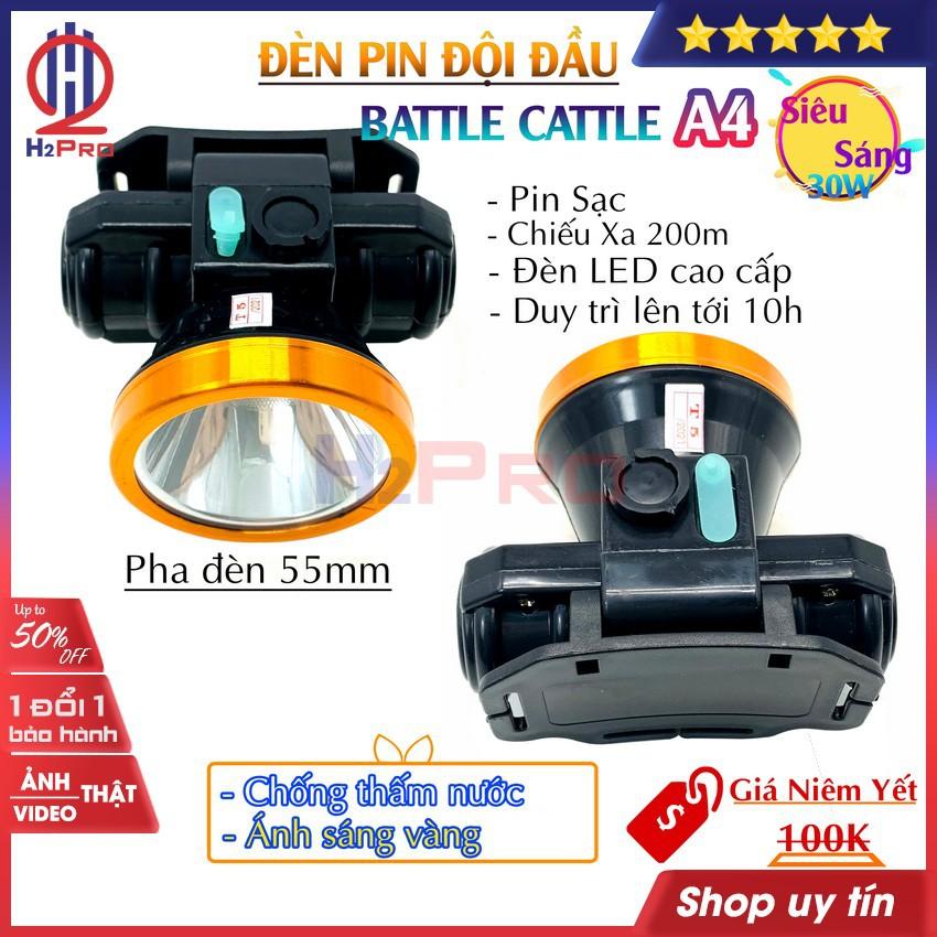 Đèn pin đội đầu siêu sáng 30W BATTLE CATTLE A4 H2Pro cao cấp LED-pin sạc-10h sử dụng-chiếu xa 200m-chống nước (1 bộ