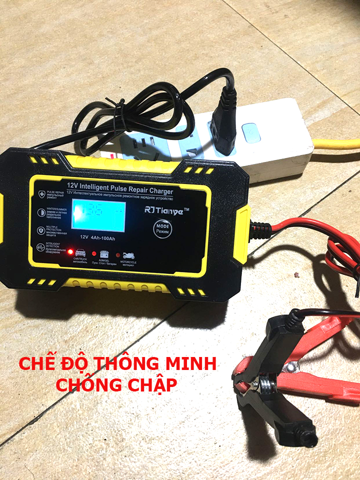 Máy sạc bình ắc quy 12V có chức năng khử sunfat sạc từ 4-100Ah TIANYE thông minh tự ngắt khi đầy dòng sạc 6A sạc bình ắc quy 12V sạc bình ắc quy ô tô sạc bình ắc quy xe máy(Vàng)