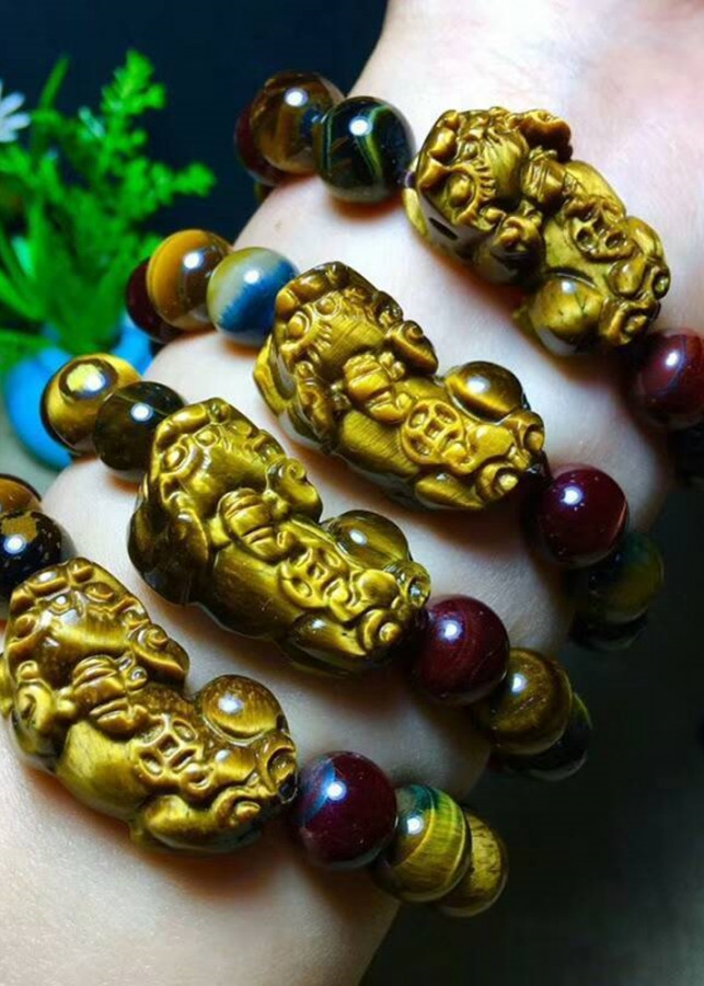 Vòng Tay Phong Thủy Tỳ Hưu Opal Mắt Hổ Tự Nhiên 10MM