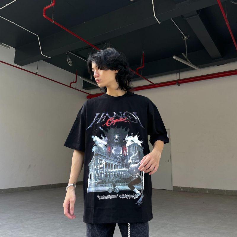 Áo thun unisex tay lỡ HADES HANOI SPIRIT BLACK đầy đủ tag cổ tag tay - Hany shop