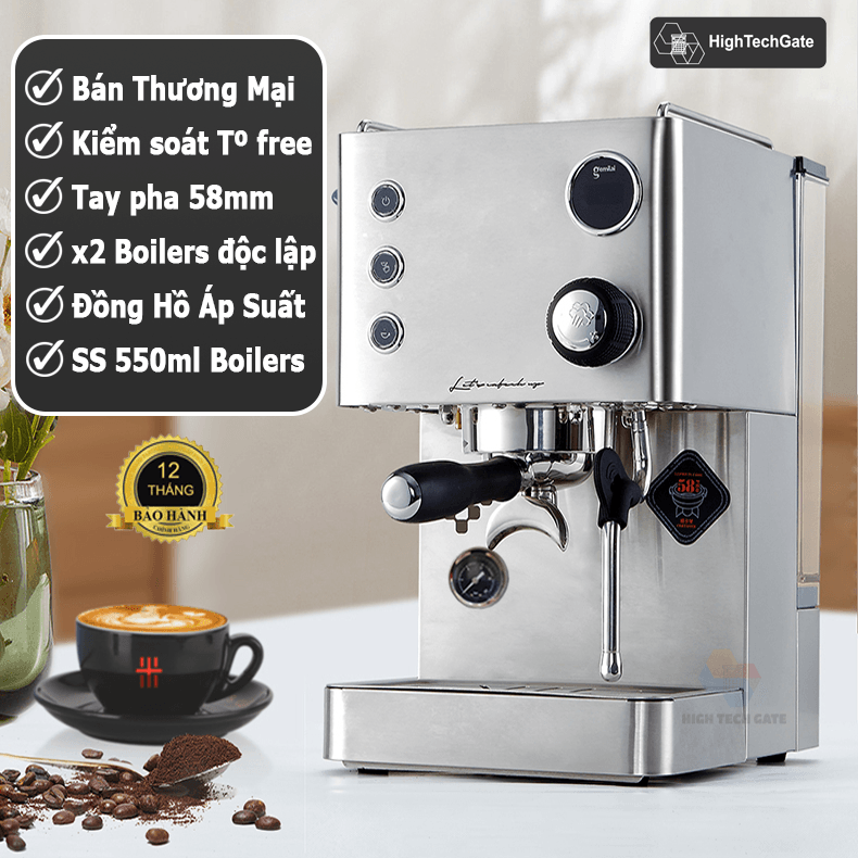 Máy Pha Cà Phê Espresso Gemilai CRM3007I Chuyên Nghiệp Thương Mại, Kiểm Soát Nhiệt Độ Pha Tùy Ý, Pha Cafe Espresso 58mm, Định Lượng Tùy Ý, Hàng Chính Hãng