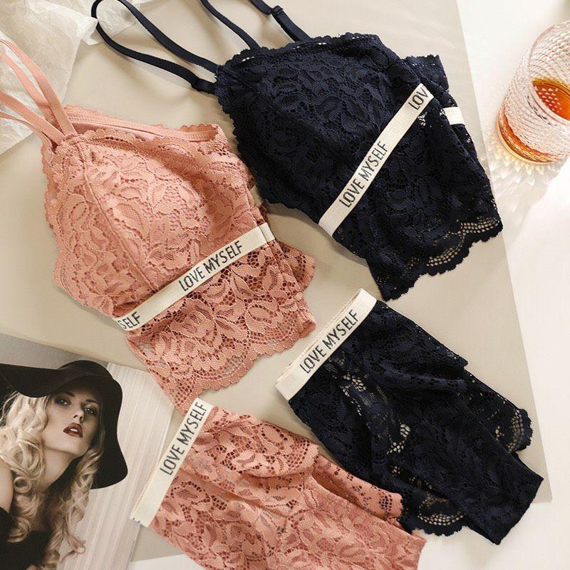 Set Bra Ren Lửng 2 Màu Hot Hit Phối Viền Chữ