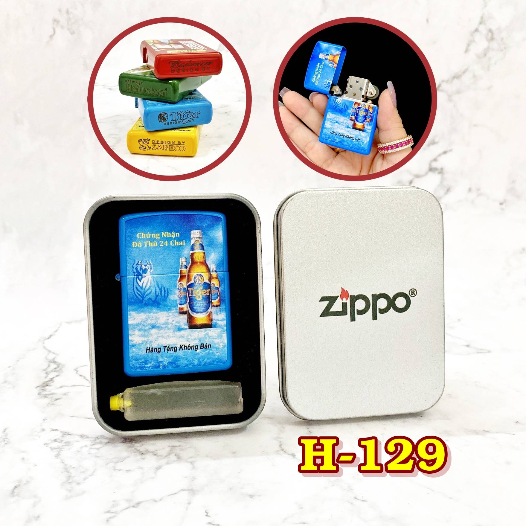 ZPH129-BẬT LỬA ZIPO 2 MẶT THƯƠNG HIỆU BIA TIGER (QUÀ TẶNG TỪ BIA) - (XÀI XĂNG) #129