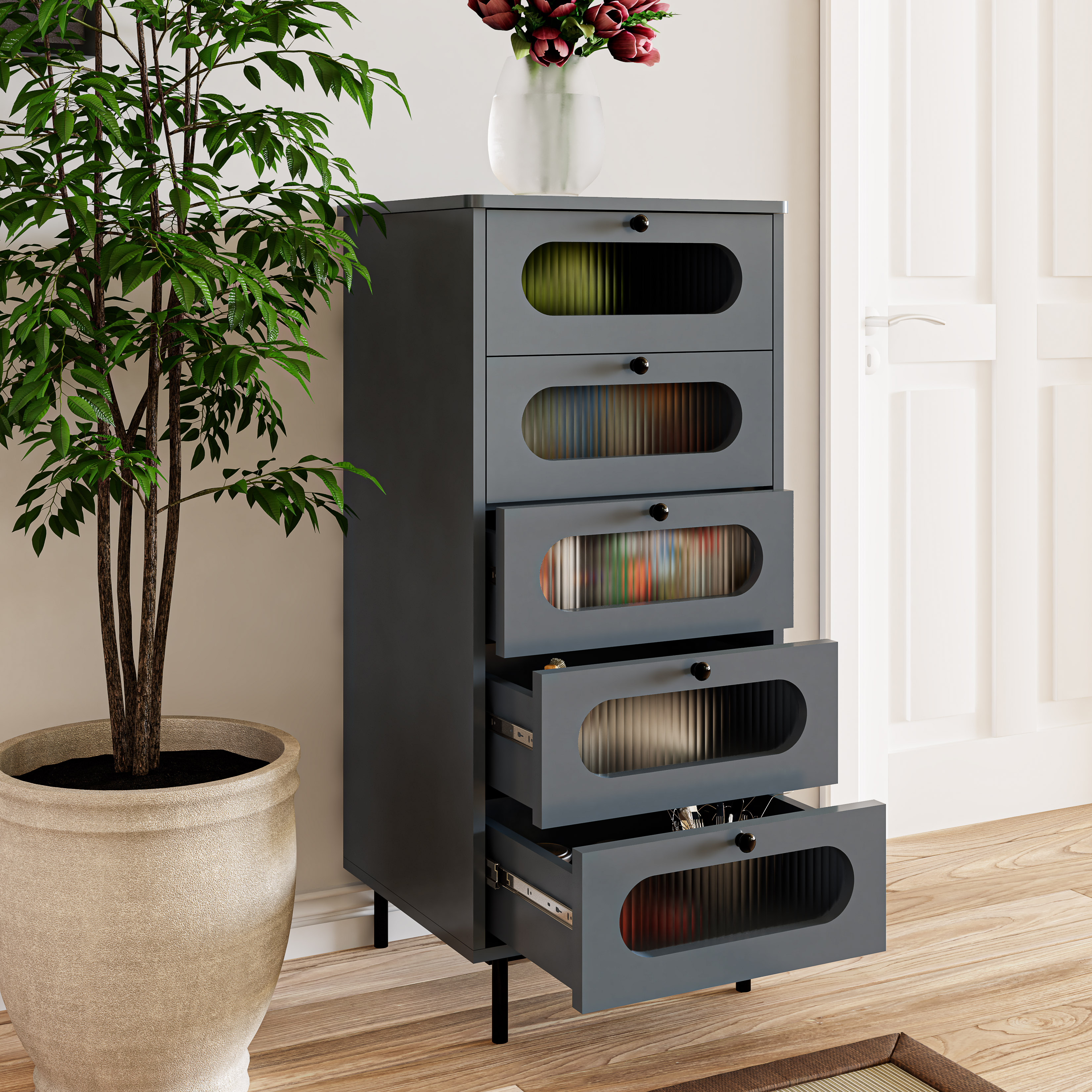 [Happy Home Furniture] SISEEL, Tủ lưu trữ 5 ngăn kéo - chân sắt, 50cm x 45cm x 110cm ( DxRxC), THK_172
