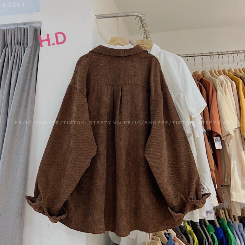 Áo sơ mi dài tay chất nhung tăm nhiều màu xinh xắn , hàng nữ form rộng unisex ULZZANG