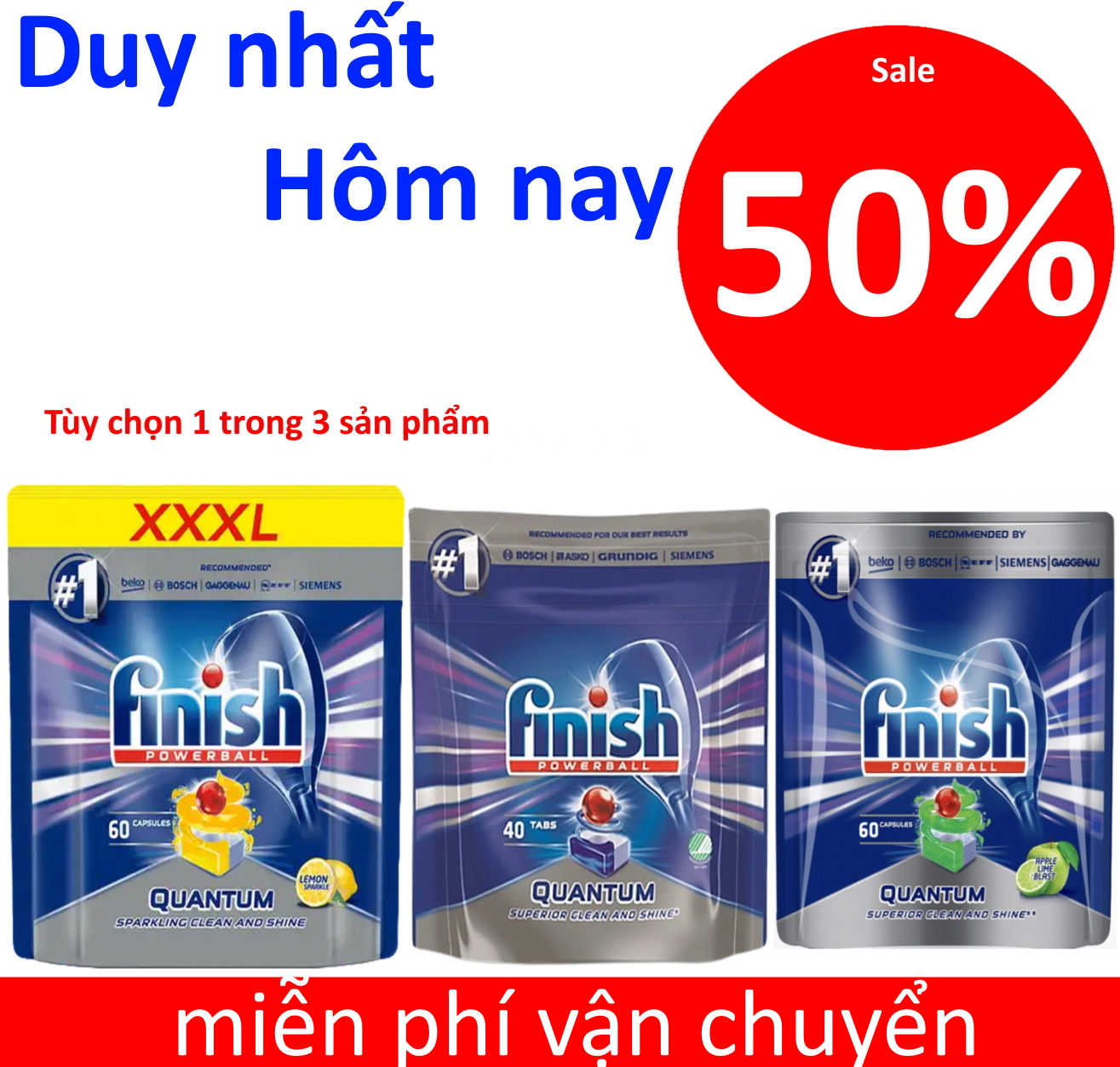 Túi 60 viên rửa bát Finish Quantum Dishwasher Tablets Lemon Sparkle QT025460 - hương chanh