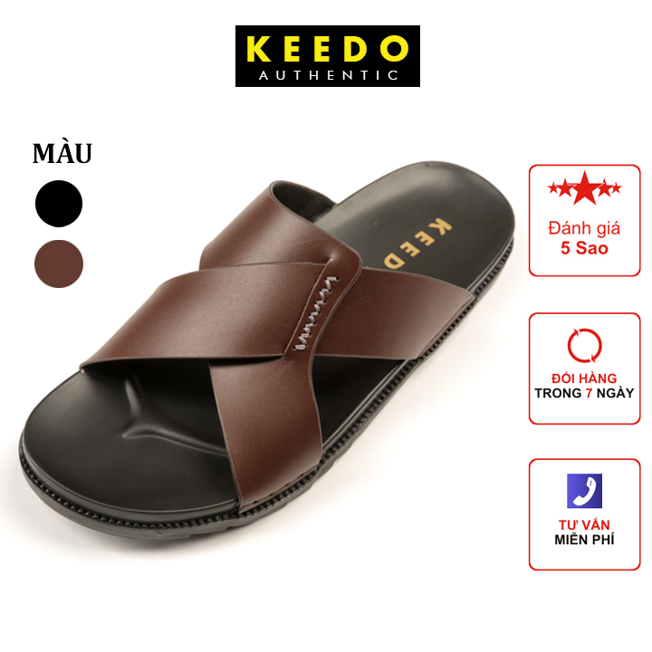 Dép da nam quai chéo cao cấp KEEDO BH01016