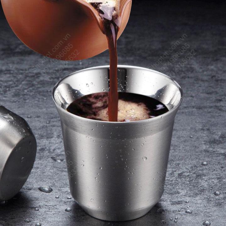 Cốc nhỏ uống cà phê, trà bằng inox 304 loại 2 lớp, 80ml