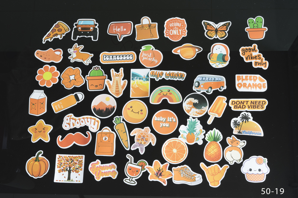 Bộ 50 sticker dán trang trí laptop, vali, xe máy, xe đạp, ván trượt, đàn guitar,đàn ukelele, mũ bảo hiểm,... vsco nhiều mẫu dễ thương nhiều chủ đề: yellow, violet, blue