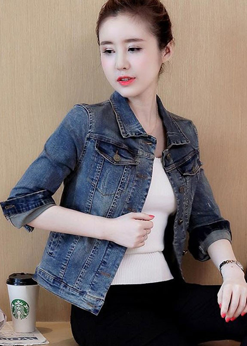 Áo Khoác Jean Nữ Duyên Dáng Thêu Ong