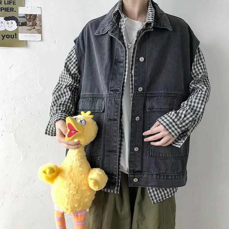 Áo Khoác Denim Không Tay Phong Cách Retro Nam Tính