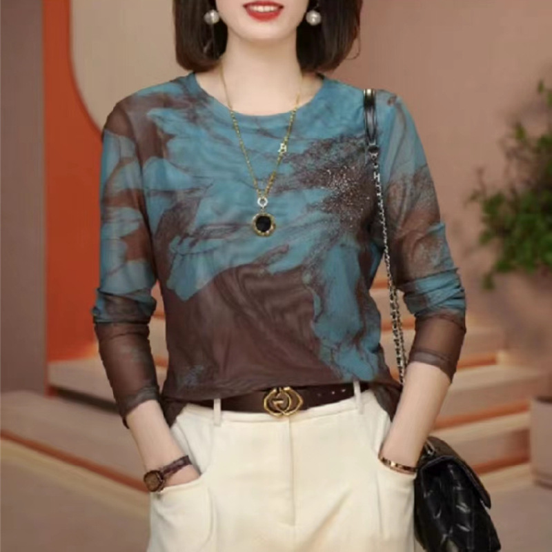 Áo Thun Lưới In Hình Dài Tay Cổ Tròn Dành Cho Nữ SM105 - Hàng Quảng Châu Cao Cấp