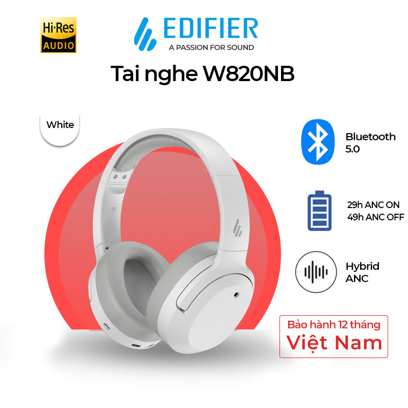 Tai nghe bluetooth 5.0 EDIFIER W820NB Âm thanh chất lượng cao Hires Audio Chống ồn chủ động Chơi game- Hàng chính hãng