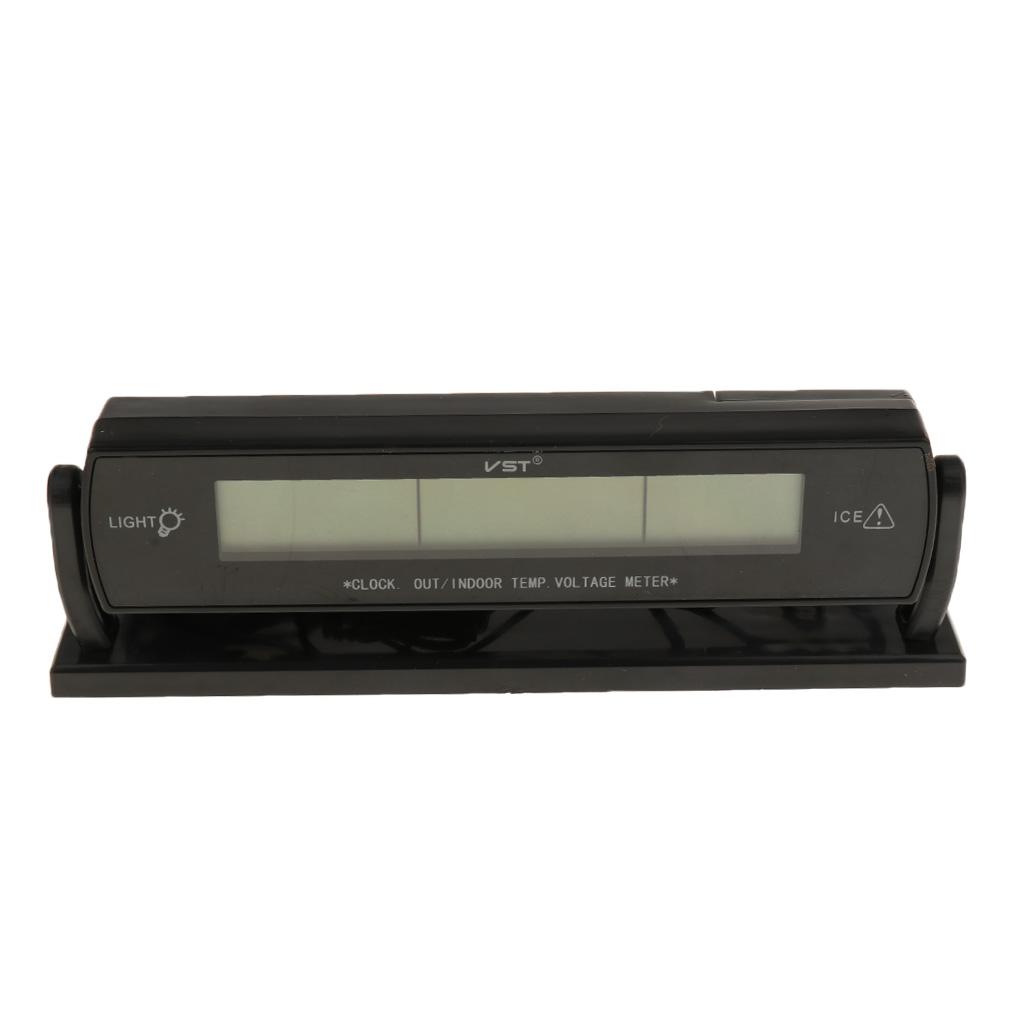 Auto Car Van Digital Clock Temperature Meter Voltage Meter Battery Monitor Thermometer LCD Blue Display