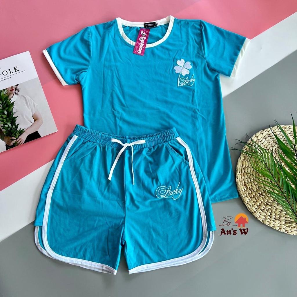 Đồ bộ đùi thun By An's W bộ mặc nhà nữ thêu chữ Lucky co giãn thoáng mát - Có size đến 85kg
