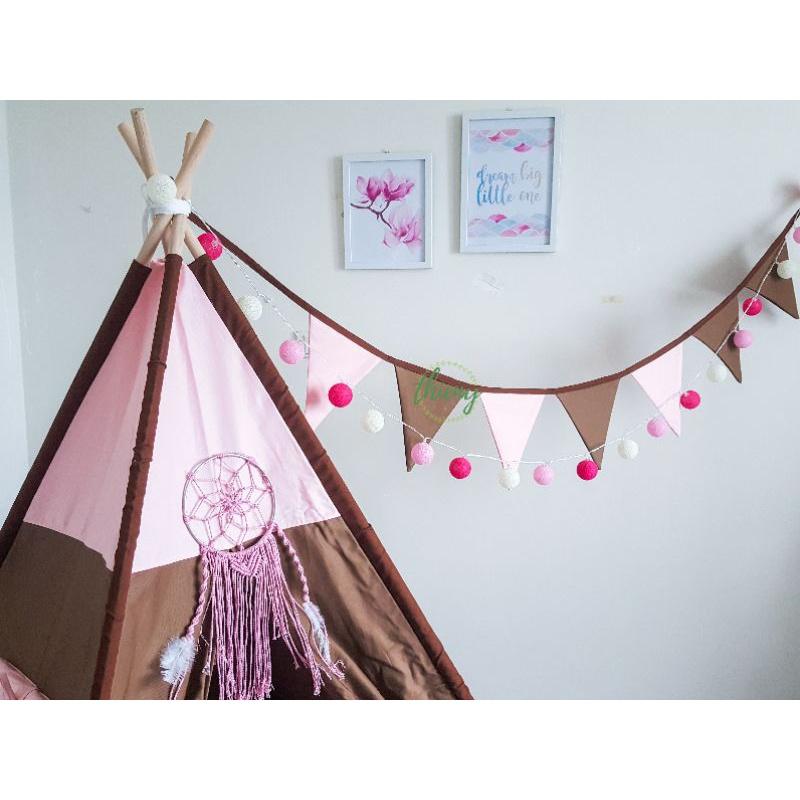 Lều vải cho bé gái màu hồng nâu socola đẹp cao cấp vải kaki cotton 100% Lều vải Thiên Ý tự sản xuất Hình ảnh tự chụp