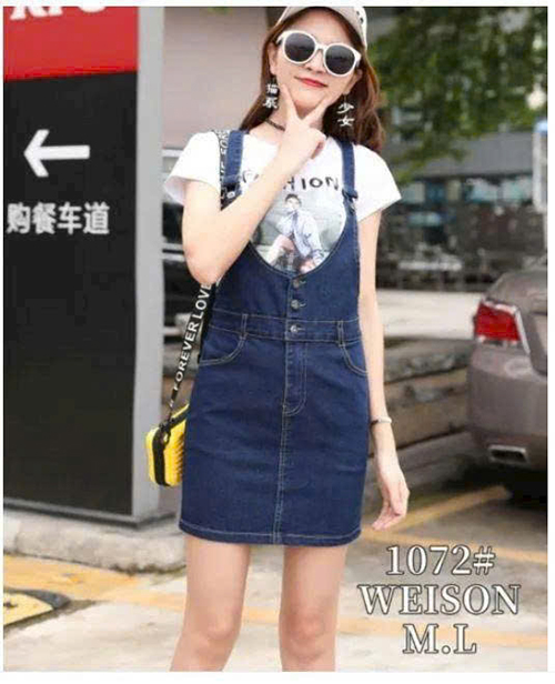 Đầm Yếm Jean Nữ Nút Cài Xẻ Tà Thời Trang