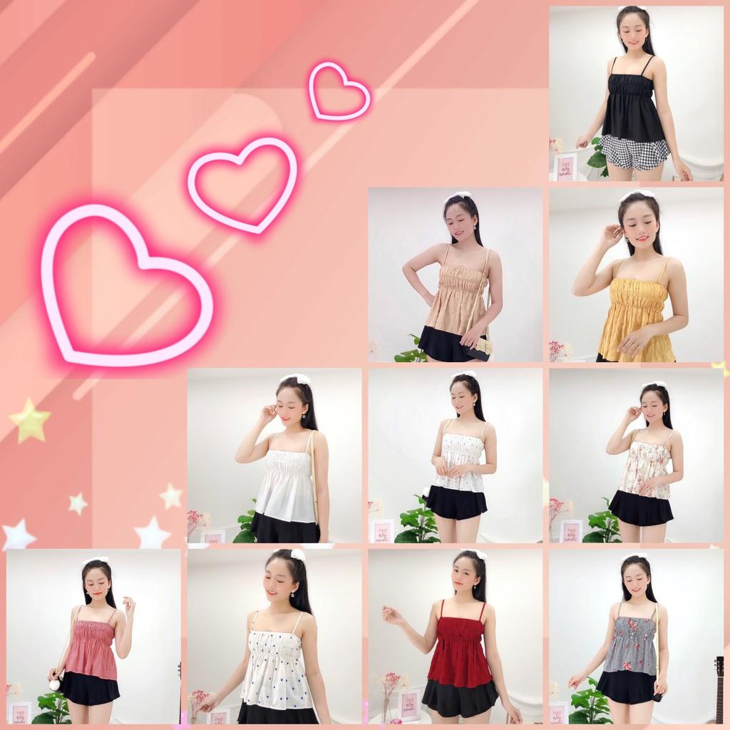 SET ĐỒ NỮ DỄ THƯƠNG  NHIHOUSE71 ÁO 2 DÂY QUẦN VÁY  BÈO  DÚN THUN FREESIZE DƯỚI 55KG