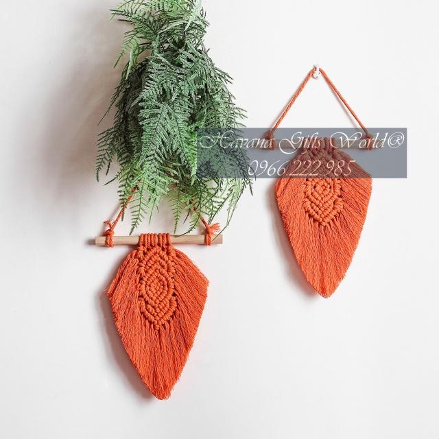 Lá Macrame Trang Trí Treo Tường Macrame Tết Lá 2 Màu Trắng Cam Đất Nổi Bật