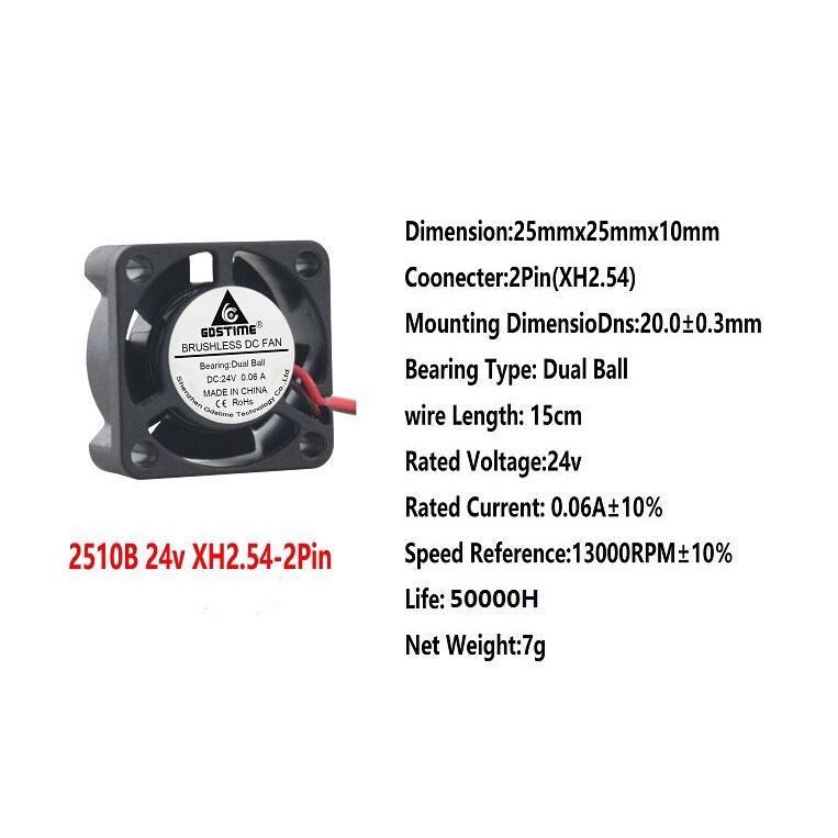 Gdstime 10 Pieces Dual Ball 25mm 2.5cm 25x25x10mm 24V DC Small Heatsinks Cooling Cooler Fan 25x25mm 2510