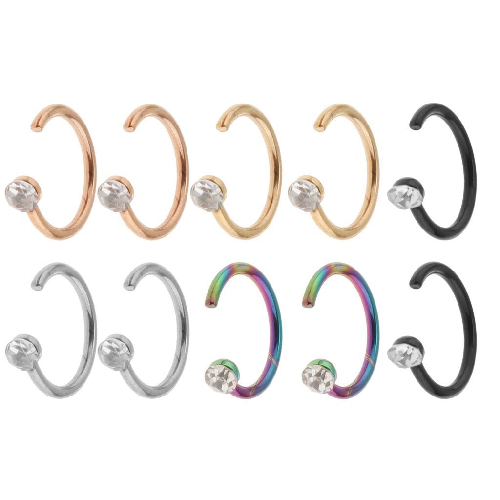 10Pcs 5 Styles Stainless Steel Nose Rings Hoop Nose Ear Pierced Body Jewelry