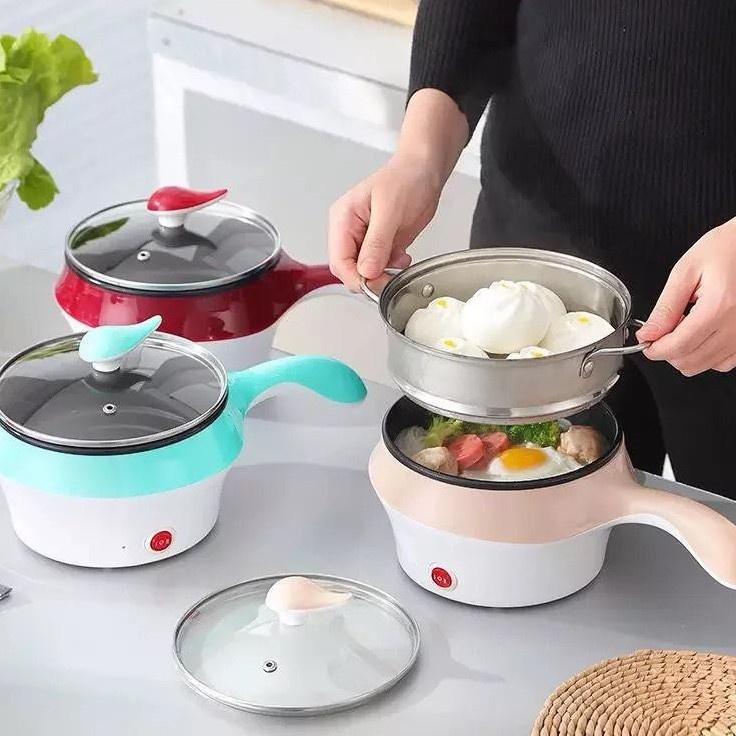 Nồi Lẩu Mini Nồi Hấp 2 Tầng - Ca Nấu Mì 2 Tầng 18Cm, Nồi Lẩu Mini Đa Năng 1.2L