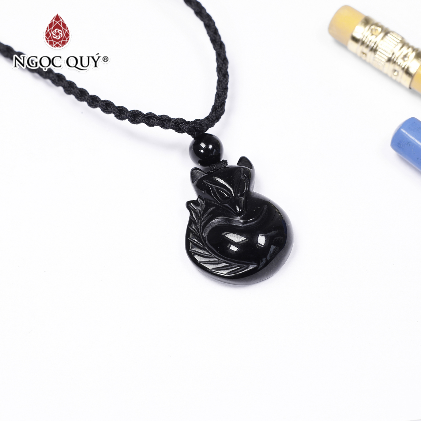 Mặt dây chuyền hồ ly đá Obsidian 24.5x19.2mm mệnh thủy, mộc - Ngọc Quý Gemstones