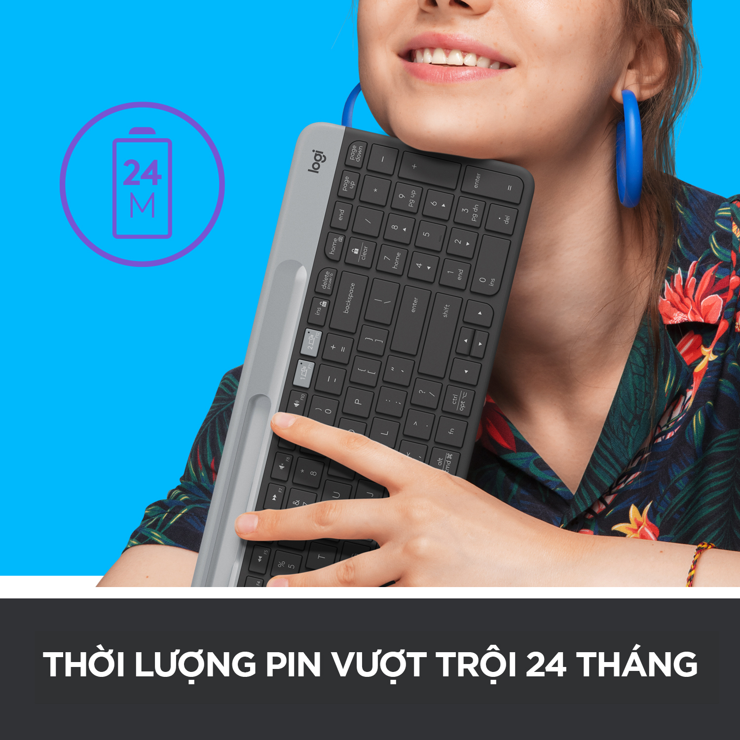 Bàn phím không dây Bluetooth Logitech K580 - kết nối 2 thiết bị, pin 2 năm, mảnh gọn, phù hợp PC/ iPad/ Điện thoại - Màu