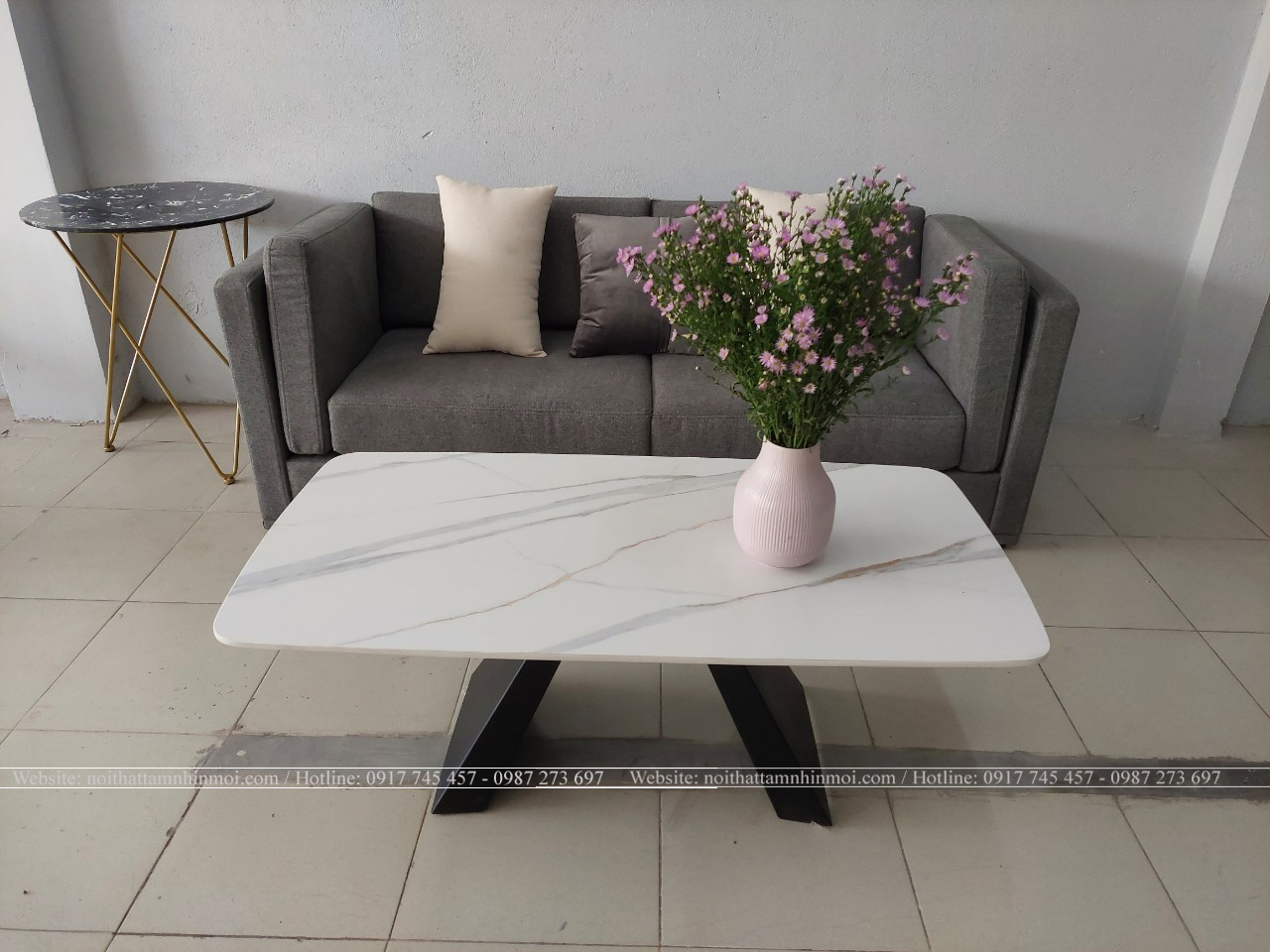Bàn Trà, Bàn Sofa Mặt Đá, Chân Sắt Tầm Nhìn Mới 01