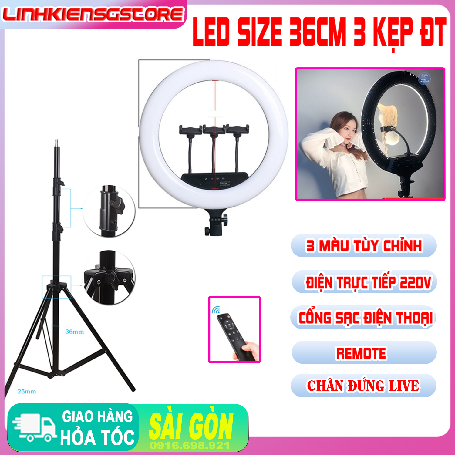 Đèn Livestream Size Lớn 54cm Khổng Lồ live stream makeup trang điểm 45cm rl-21