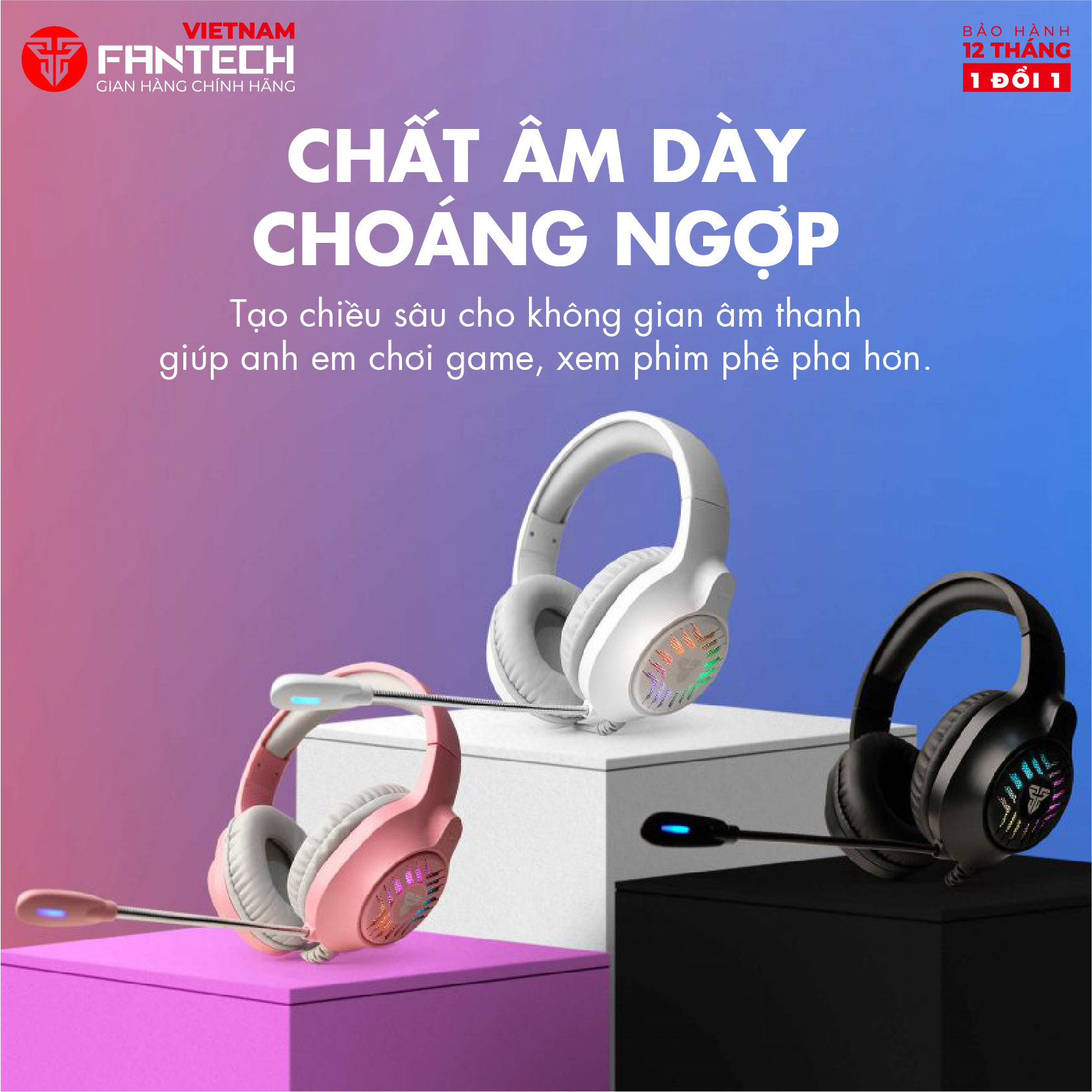 Tai nghe gaming Fantech MH87 Đèn LED RGB, Micro chống ồn - Chân cắm USB + 3.5mm - Hàng chính hãng