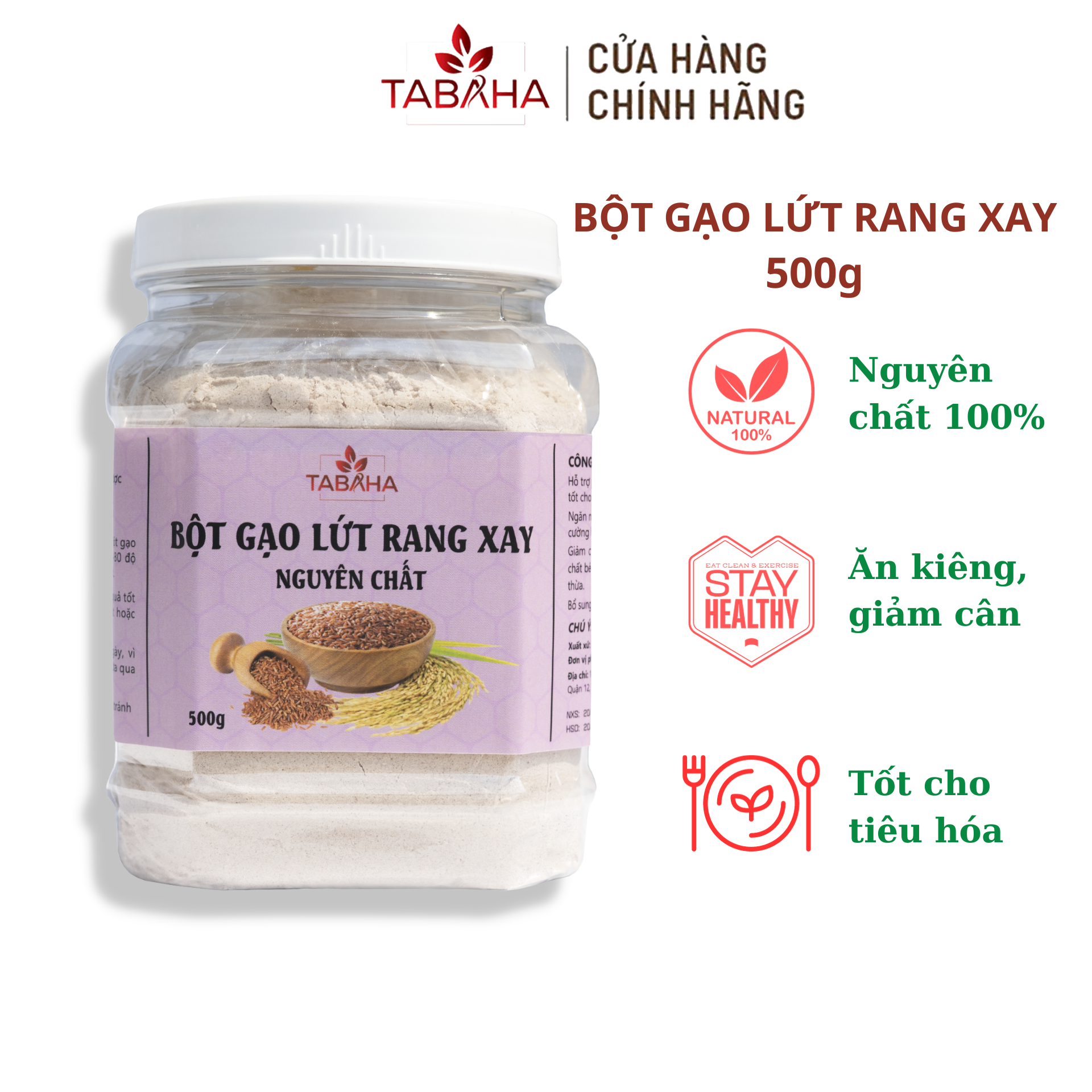 Bột Gạo Lứt Rang Xay Nguyên Chất Tabaha 500g Giúp Ăn Kiêng Giảm Cân