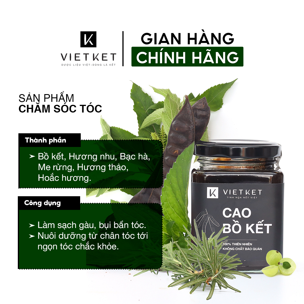 Cao gội đầu bồ kết bạc hà VIETKET 200ml - giảm gàu, giảm rụng, tóc khỏe