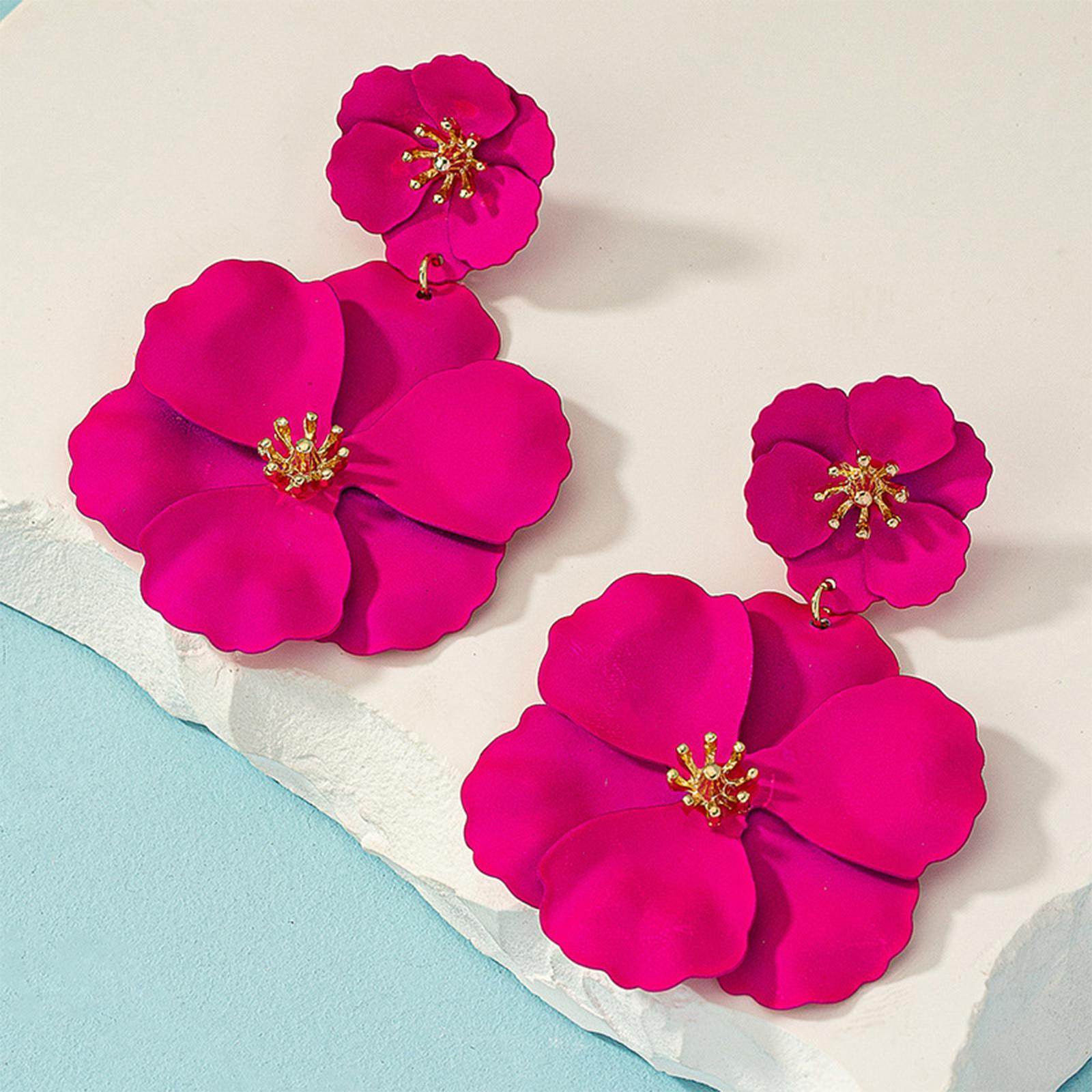 Flower Dangle Earrings Drop Earrings Matte Bohemian Chic Metal Stud Earrings Floral Petal Earrings for Engagement Women Girls