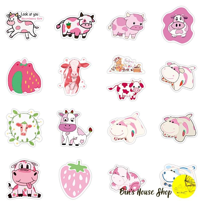 Bộ Sticker - Miến Dán Siêu Kute - Miến Dán Họa Tiết Chú Bò Hồng Siêu Kute