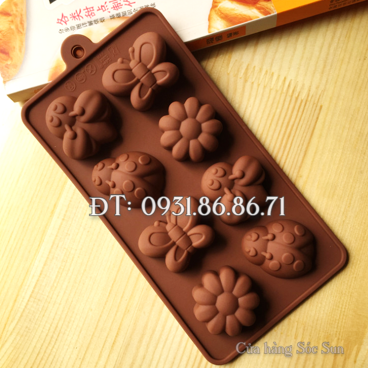 Khuôn silicon 8 con ong, hoa, bướm – Mã số 1239